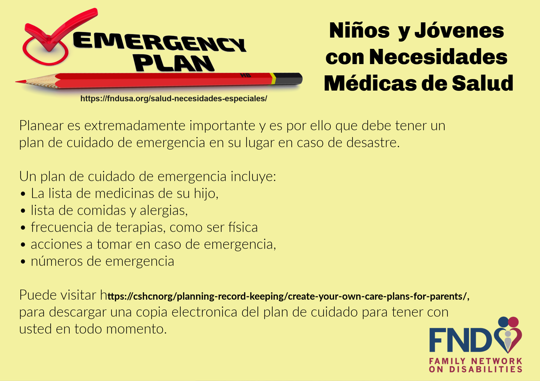 Fnd Usa Plan De Emergencia Para Ninos Y Jovenes Con Discapacidad